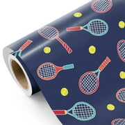 WRAPAHOLIC Tennis Wrapping PriNst Paper Roll - Mini Roll - 17 Inch x 16.5 Feet - Tennis Racket and Ball Design Gift Wrap for Boys Girls, Birthday, Sports Party, Coach Gift