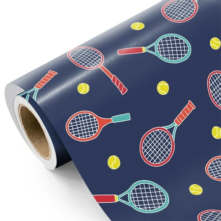 WRAPAHOLIC Tennis Wrapping PresNok Paper Roll - Mini Roll - 17 Inch x 16.5 Feet - Tennis Racket and Ball Design Gift Wrap for Boys Girls, Birthday, Sports Party, Coach Gift