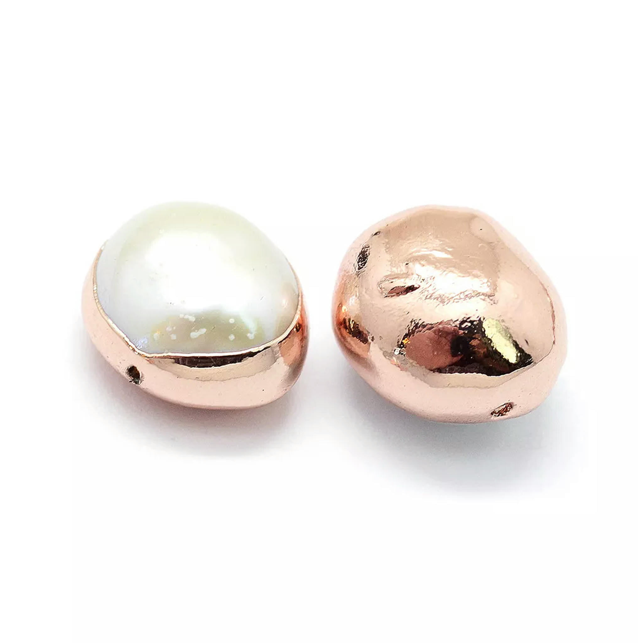 U8MO 10pc Natural Pearl Beads Potato Smooth Rose Gold Edge Loose Spacer Craft 10~12mm