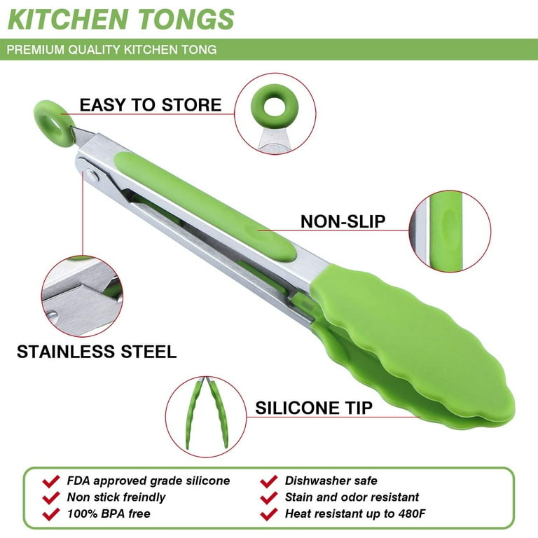 Mini Silicone Serving Tongs 7 Inch Set of 3 - Small Kitchen Tongs for  Cooking, Serving & Frying - Small Salad Tongs with Stainless Steel Handle, Serving  Tongs for Food 