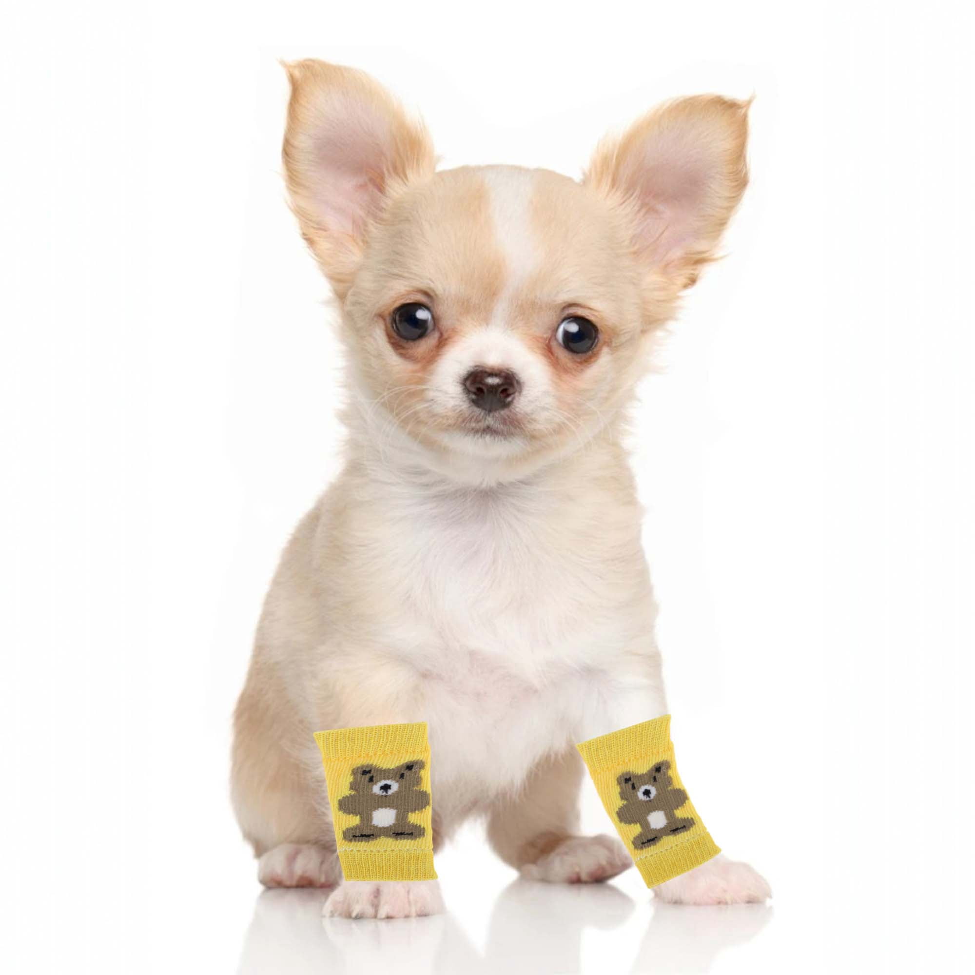 Unique Bargains Pack of 4 Dog Leg Soft Knitted Dog Socks Joint Protection Yellow  Bear S