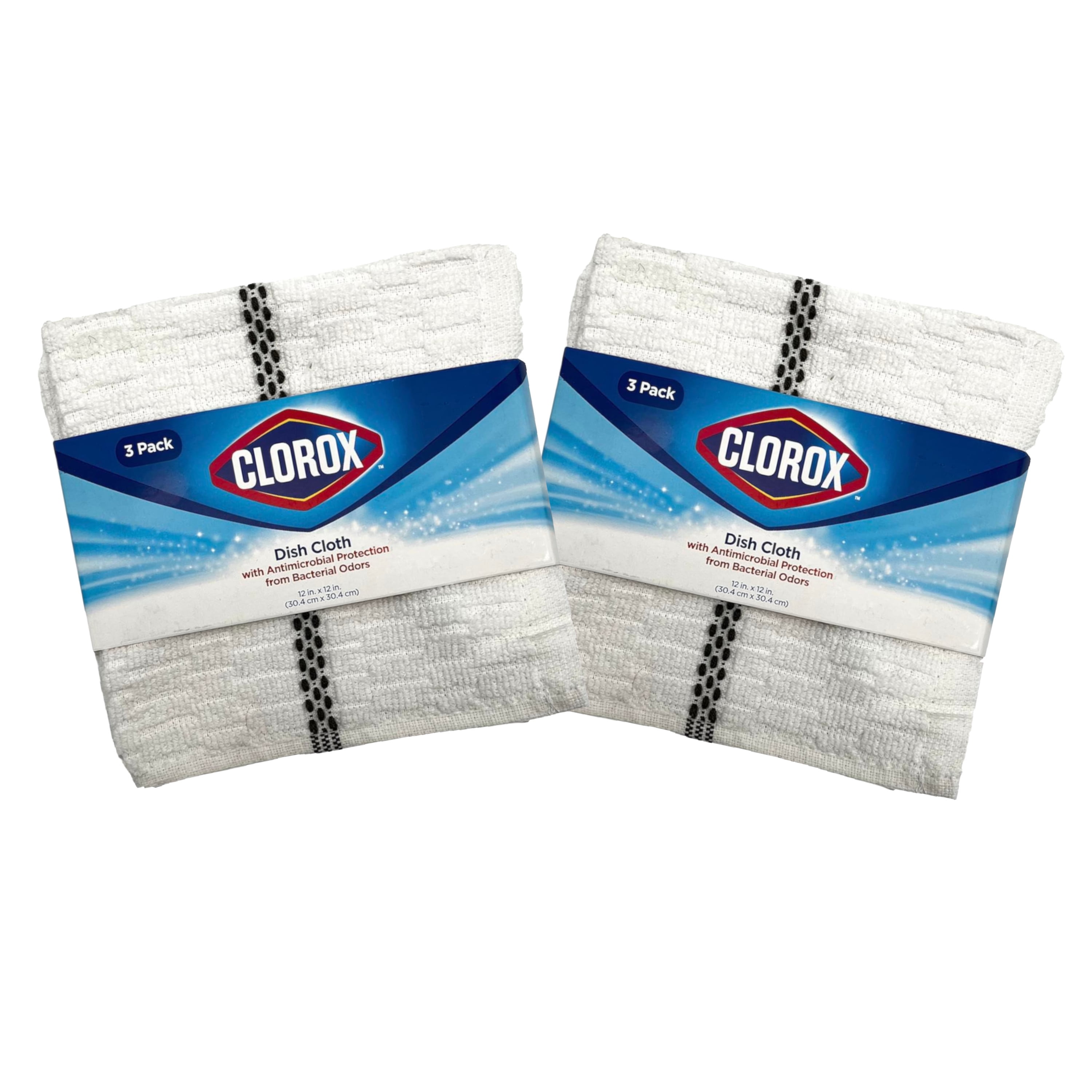 Clorox Dish Cloths 6 Count (2 Packs of 3 Cloths), White With Grey