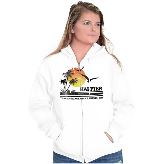 Funny Beach Lovers Seagull French Fry Zip Up Hoodie Men's Women's Brisco Brands S