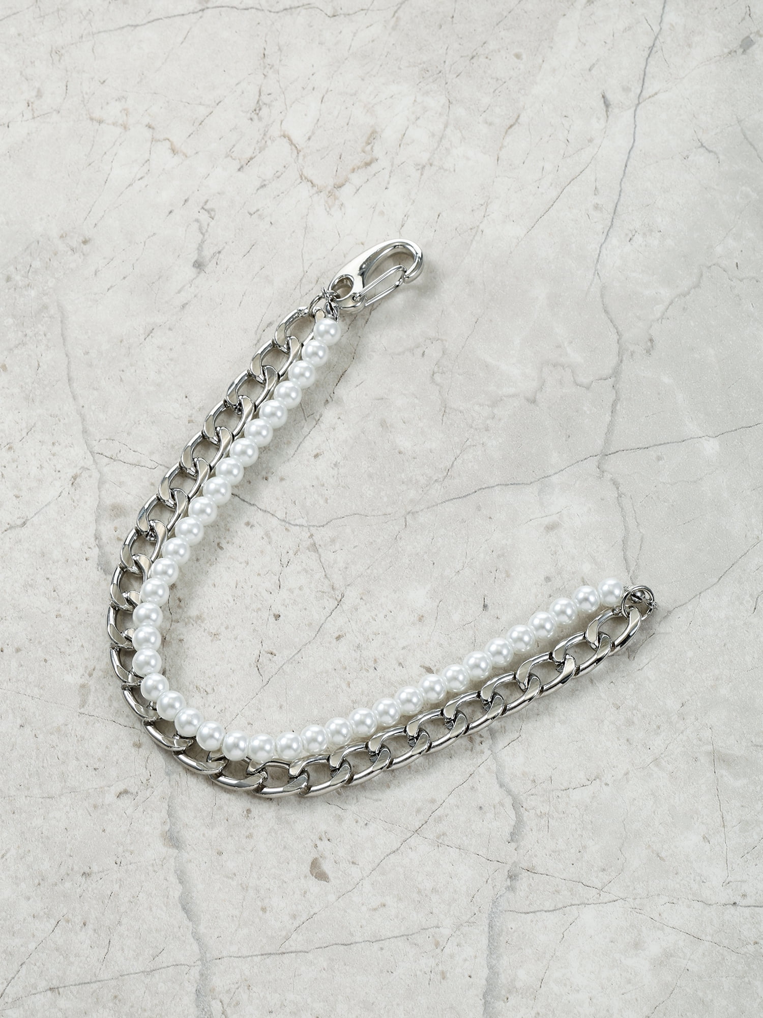 No Boundaries Men's Glass Pearl Bracelet, White and Silver, 1 Pack