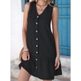 thumbnail image 6 of Women'S V Neck Solid Color Loose Sleeveless Dress Fashion Casual Summer Maxi Beach Gown Black 5XL, 6 of 10