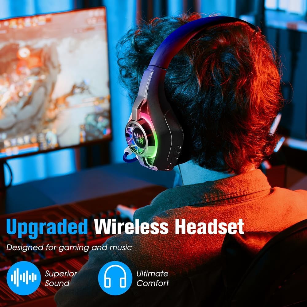 2.4GHz Wireless Gaming Headset for PC, Ps5, Ps4, Switch, Laptop, Mobile, Mac. Type-C Ultra Stable Bluetooth 5.3 Gaming Headphones with Noise Canceling Mic, 7.1 Surround Sound, Stereo Sound, RGB Light