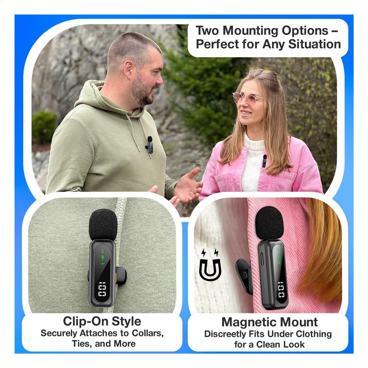Wireless Lavalier Microphone for iPhone Mini Mic Android/Tablet/PC Video Recording Clip-on Mics with Rotatable Clip&Denoise Recording, Ideal for Vlog Tiktok Youtube Podcast Content Creator