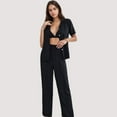 thumbnail image 5 of Women's 3-Piece Pajama Set with Bralette Top, Button Down Shirt, and Wide Leg Pants - Large, Black, 5 of 7