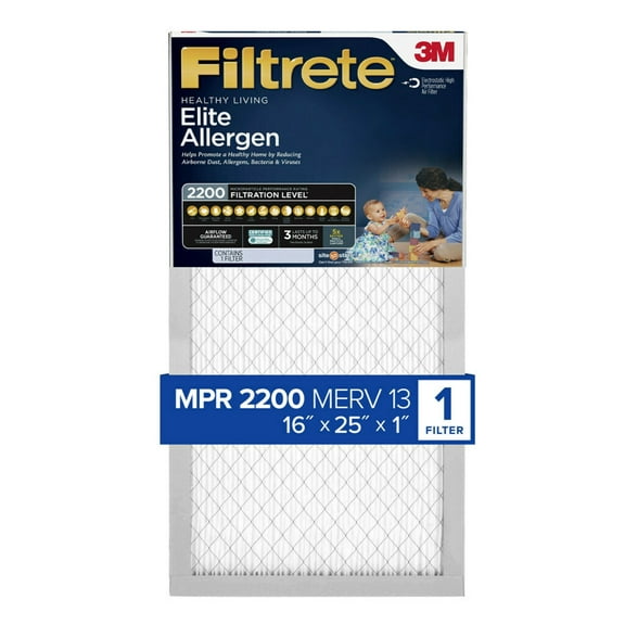 Filtrete 16x25x1 Air Filter, MPR 2200 MERV 13, Elite Allergen Reduction, 1 Filter