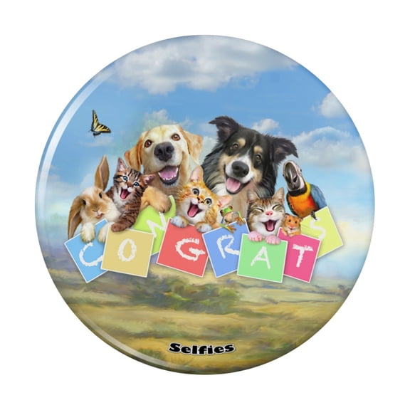 Pet Congratulations Selfie Dogs Cats Pinback Button Pin