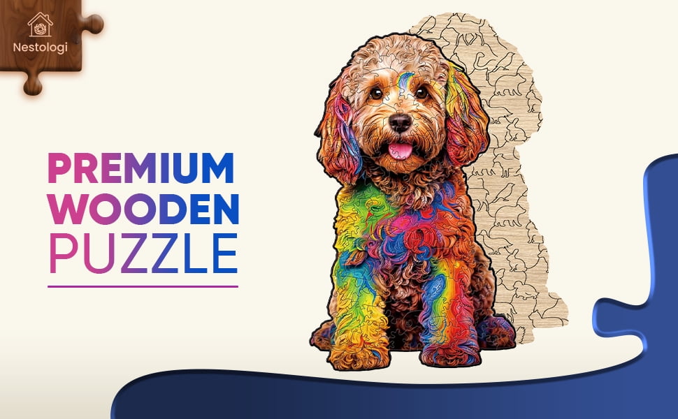 Nestologi Labradoodle Dog Premium Wooden Jigsaw Goldendoodle Puzzle for Adults - Large - 5 Hours to Complete