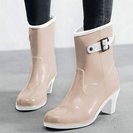 

ZMHEGW Women Boots Outdoor Style Punk Water Nonslip Mid Rain Rubber Boots Shoes
