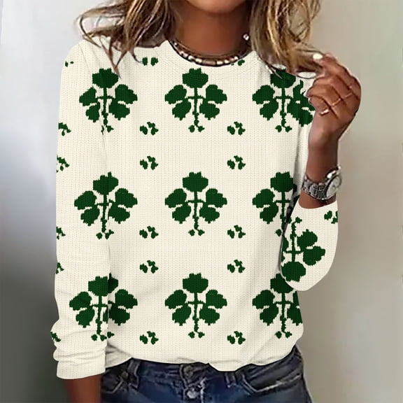 BEFOKA Women'S Long Sleeve Shirts St Patricks Day Crewneck Sweatshirt Irish Shamrock Printed Golf Shirt Tops Casual Plus Size Blouses Green Spring Fall Graphic T-Shirt holiday Tshirt