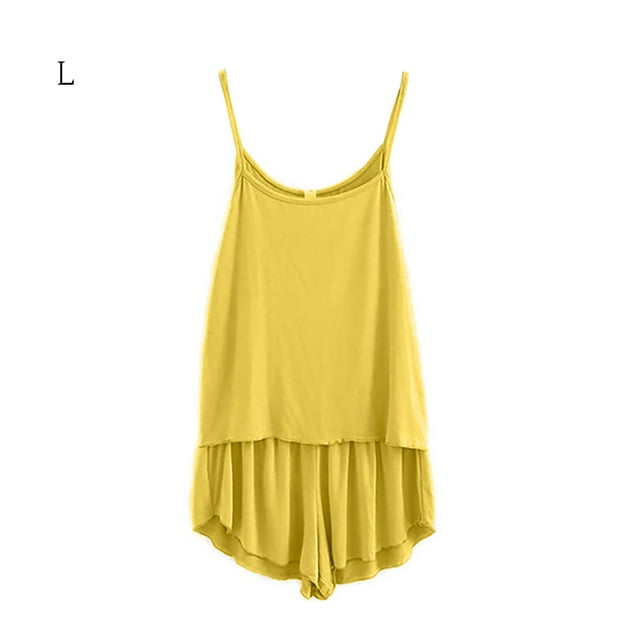 Conjunto de pijama de mujer de 2 piezas, pantalones cortos de chaleco sexy, ropa de dormir, ropa de dormir, amarillo, L sidaley AP001253-37