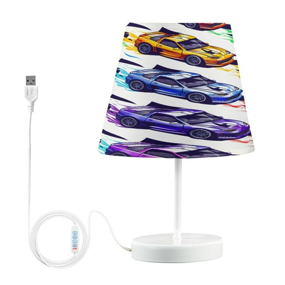 Ryvnso LED Bedside Table Lamp Cartoon Race Cars Bedroom Desk Lamps Nightstand Lampshade M