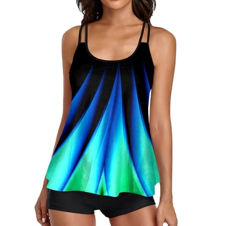 Womens Tankini Bathing Suits Two Piece Flowy With Boyshorts U Neck Swim Tank Tops 2 Piece Full Coverage Modest Bathing Suit For Women Swim Suits Sky Blue XXXL