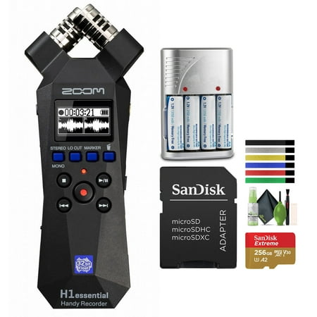 Zoom ZH1E H1essential 2-Track Handy Recorder with 32-Bit Float Recording + 4x AA Batteries with Charger + 64GB Extreme Memory Card + More