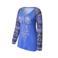 thumbnail image 3 of Qiylii Women Retro Pattern T-shirt, Loose Long Sleeve V-neck Pullover Tops, 3 of 9