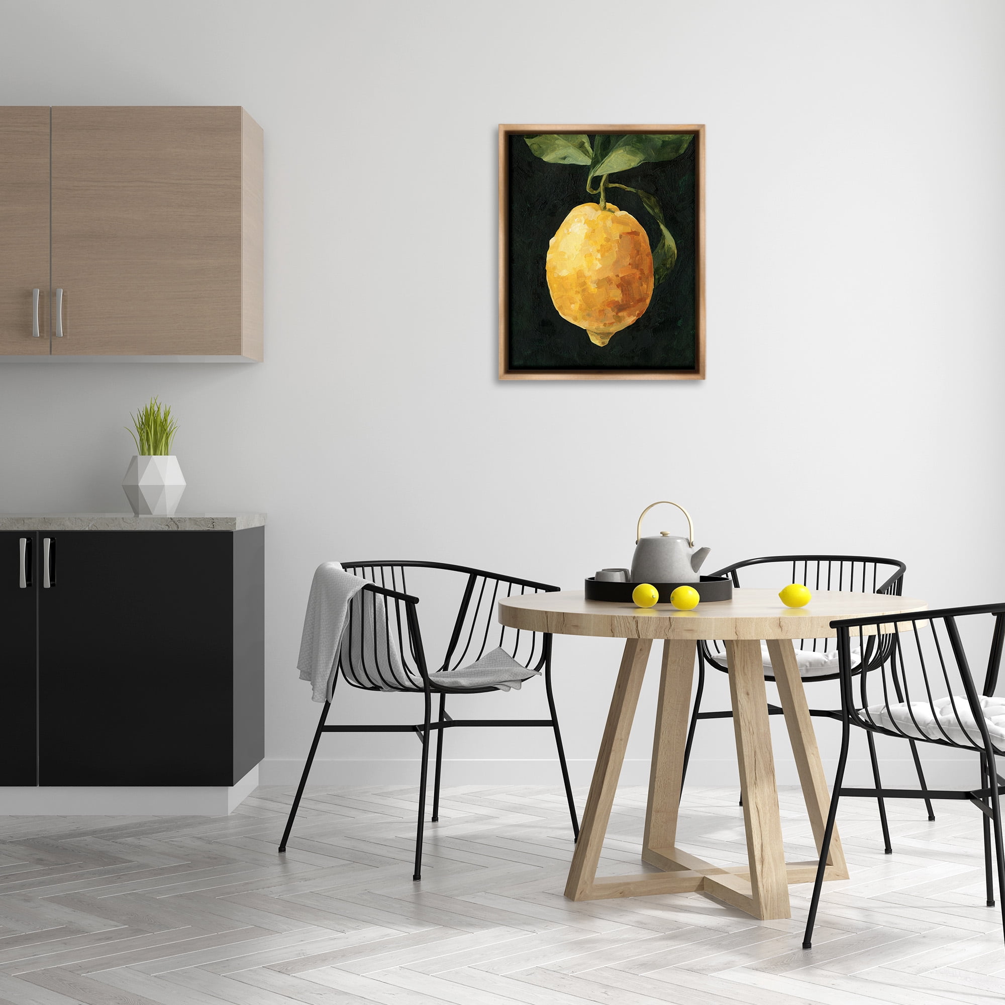 Stupell Industries Abstract Lemon on Vine Food & Beverage Painting Brown Floater Framed Canvas Art Print Wall Art, 25 x 31