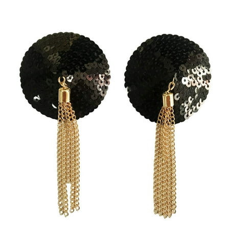 

2pcs Sequin Breast Sticker Women Sexy Pastes Covers Breast Pastes Tassel Boob Stickers Breast Covers (Black)