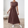 thumbnail image 5 of Maroon Drawstring Waist A-Line Midi Dress With Side Pockets Casual Womens Dress, 5 of 5