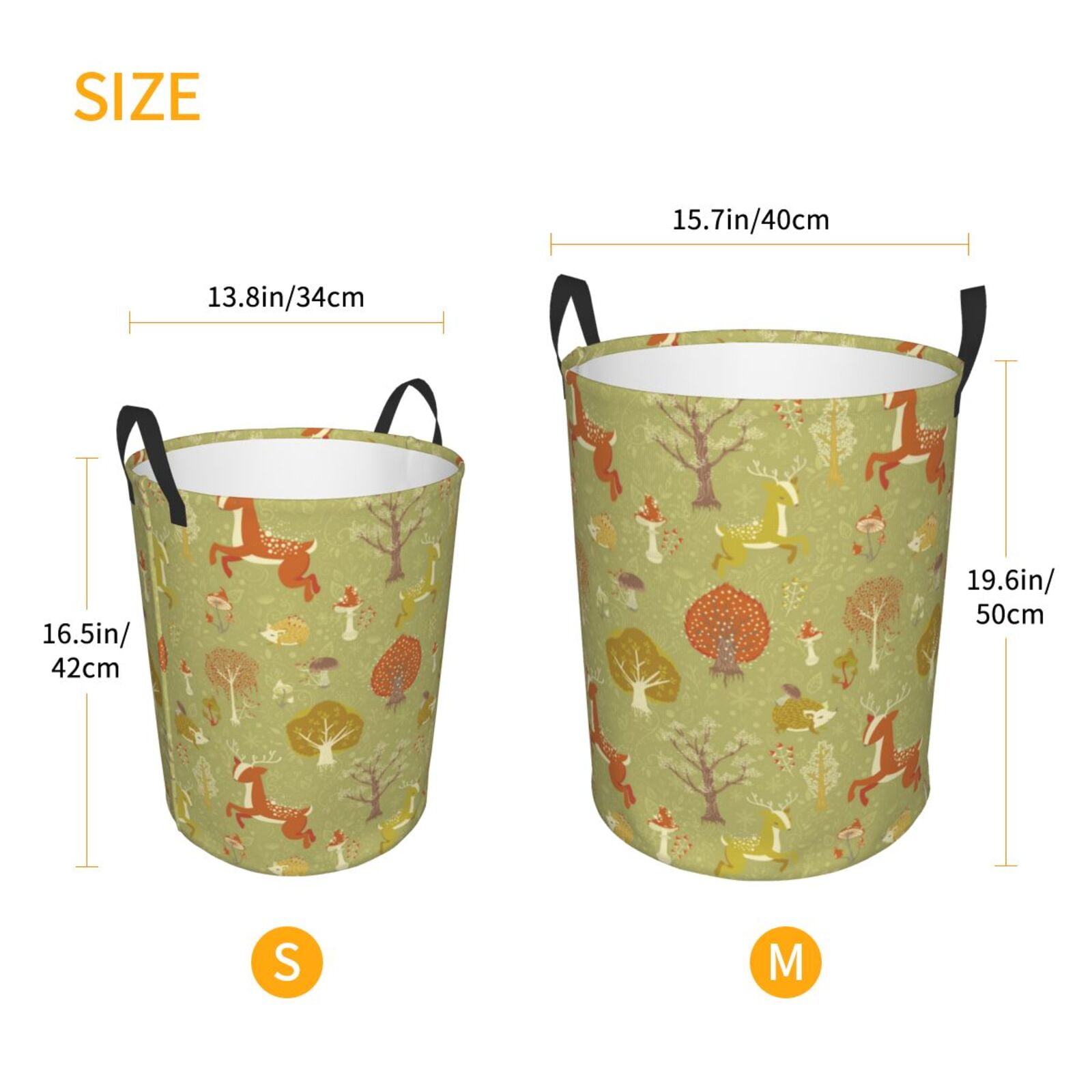 Large Laundry Basket with Handles - Cute Deer Hedgehog Tree Mushroom Kids Baby Dirty Clothes Laundry Hamper for Bedroom Aesthetic