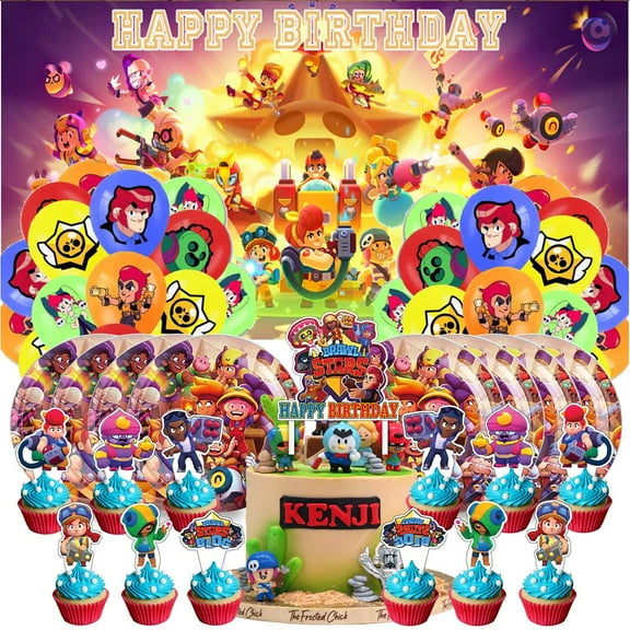 Brawl Stars Party Decorations Paper Plates Tableware Banner Backdrop Balloons Birthday Decor Cake Topper Fans