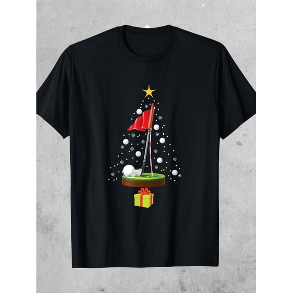 Festive Golf Tree T Shirt 190g Black Cotton
