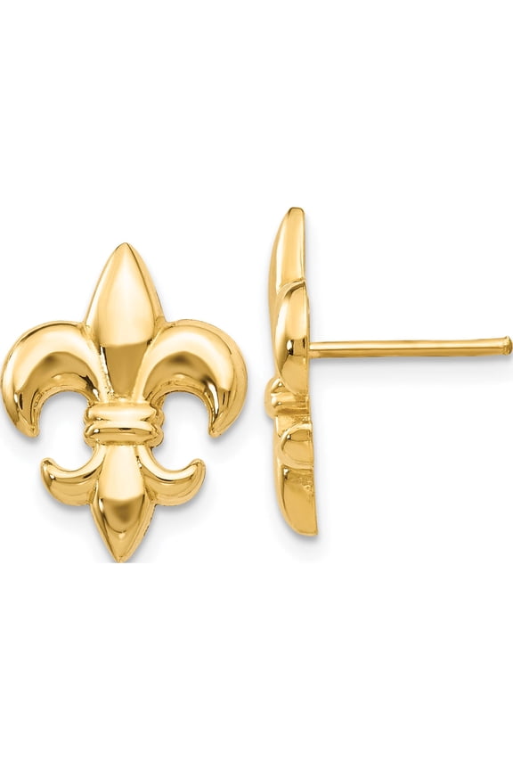 14K Yellow Gold Small Fleur-De-Lis Earring (15 X 11) Made In United States te619