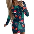 thumbnail image 1 of DYMADE Women Christmas Slim Fit Long Sleeve Cartoon Printed Bodycon Short Length Dress, 1 of 4