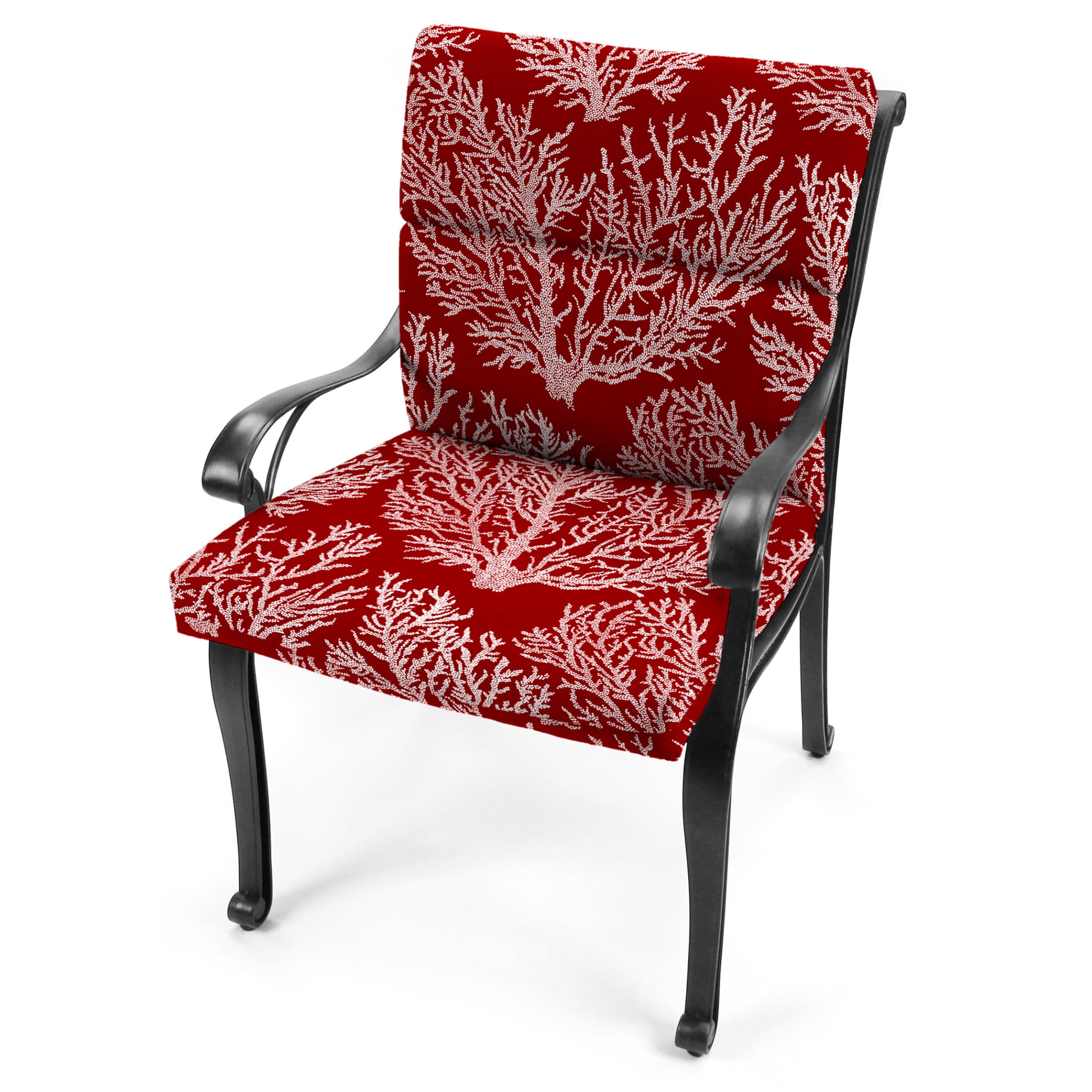 Jordan Manufacturing 44" x 22" Seacoral Red Nautical Rectangular Outdoor Chair Cushion with Ties and Hanger Loop