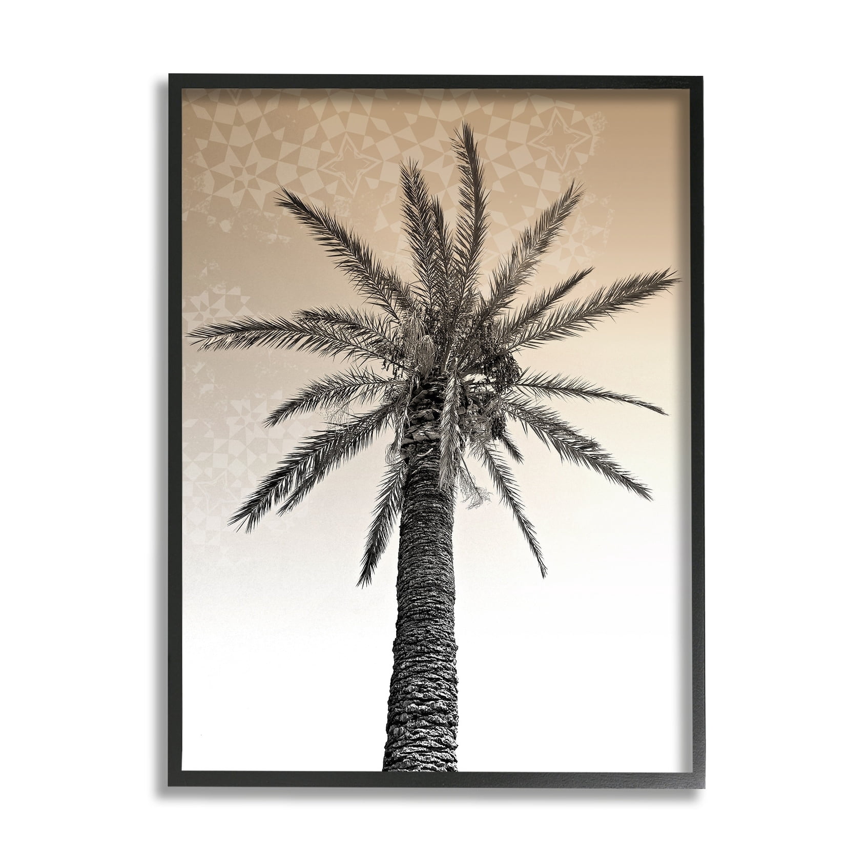 Stupell Industries Palm Tree Tropics Beige Geometric Pattern Sky Grey Framed, 16 x 20, Design by Daphne Polselli