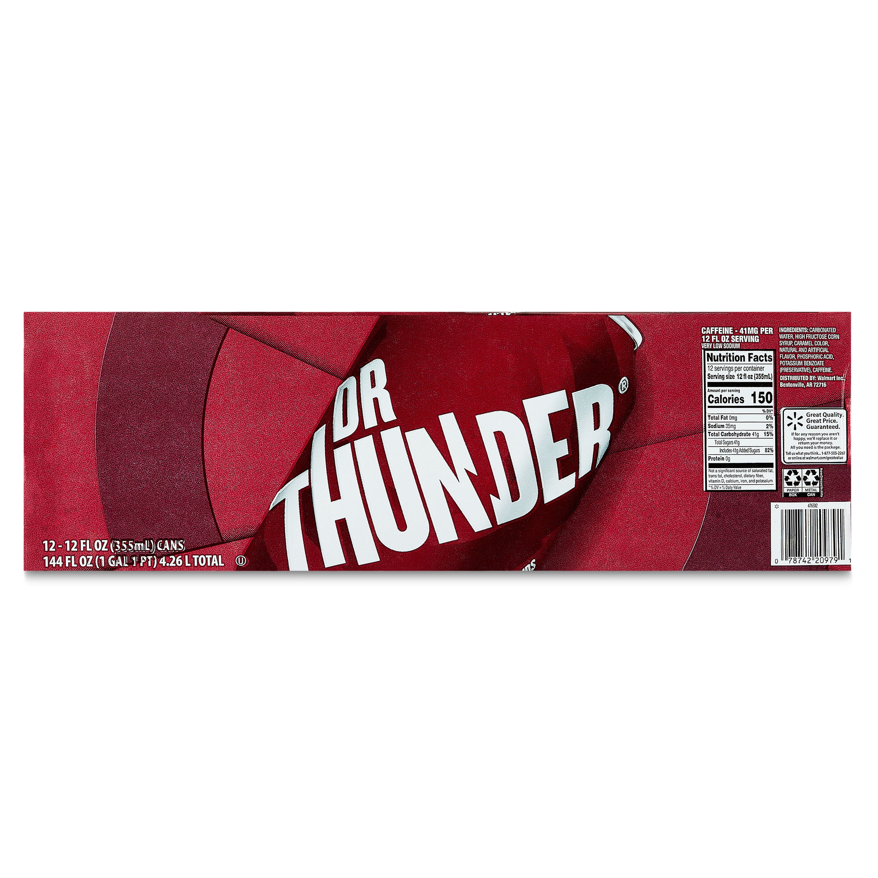 (2 pack) Great Value Dr Thunder Soda Pop, 12 fl oz, 12 Pack Cans