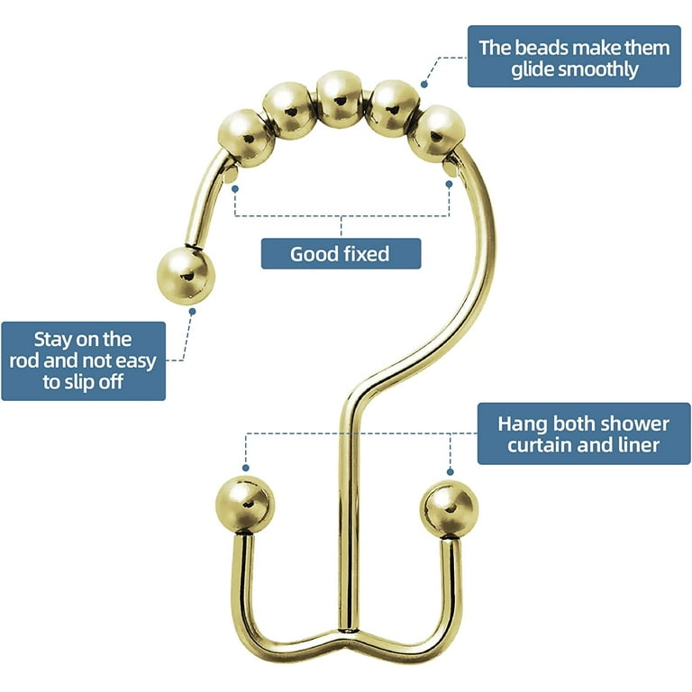Gold Shower Curtain Hooks Rings, Rust-Resistant Metal Double Glide