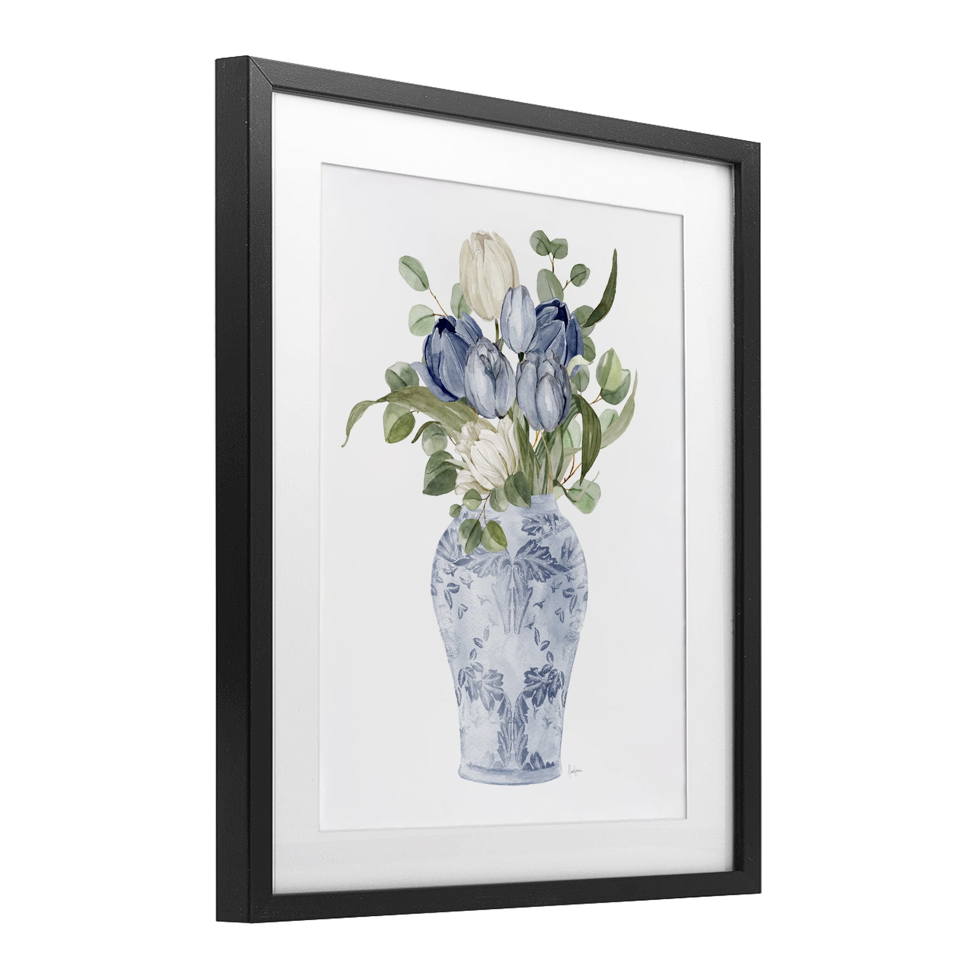 Stupell Industries Tulips & Leaves Vase Black Framed Print Under Glass, design by Livi Finn