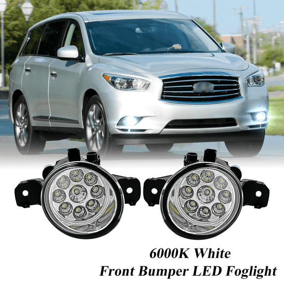 Pair Round LED Fog Lights for INFINITI QX60 2014 2015, 55W 6000K White Off-Road Lamps Black Front Bumper LED Fog Lights