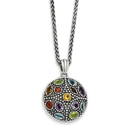 - Solid 925 Sterling Silver with 14k Antiqued-Style Multi Gemstone Necklace Chain 18