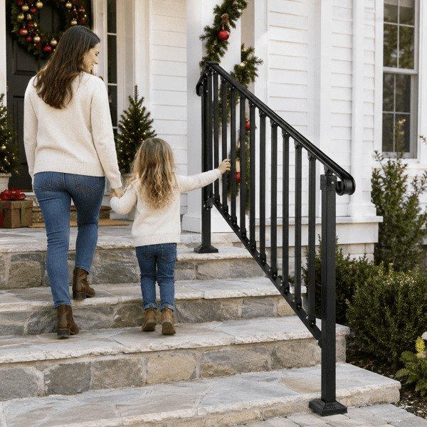4‑Tier ABS Plastic Handrail for Patio Courtyard Stairs, Matte Black