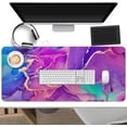 thumbnail image 2 of Purple Marble Desk Mat Large Mouse Pad, Big Mouse Pad Gaming Mouse Mat Desk Pad with Stitched Edges, Keyboard Mouse Pads for Desk, Long Extended XL Mousepad with Non-Slip Base, 31.5 x 11.8 in, Purple, 2 of 7