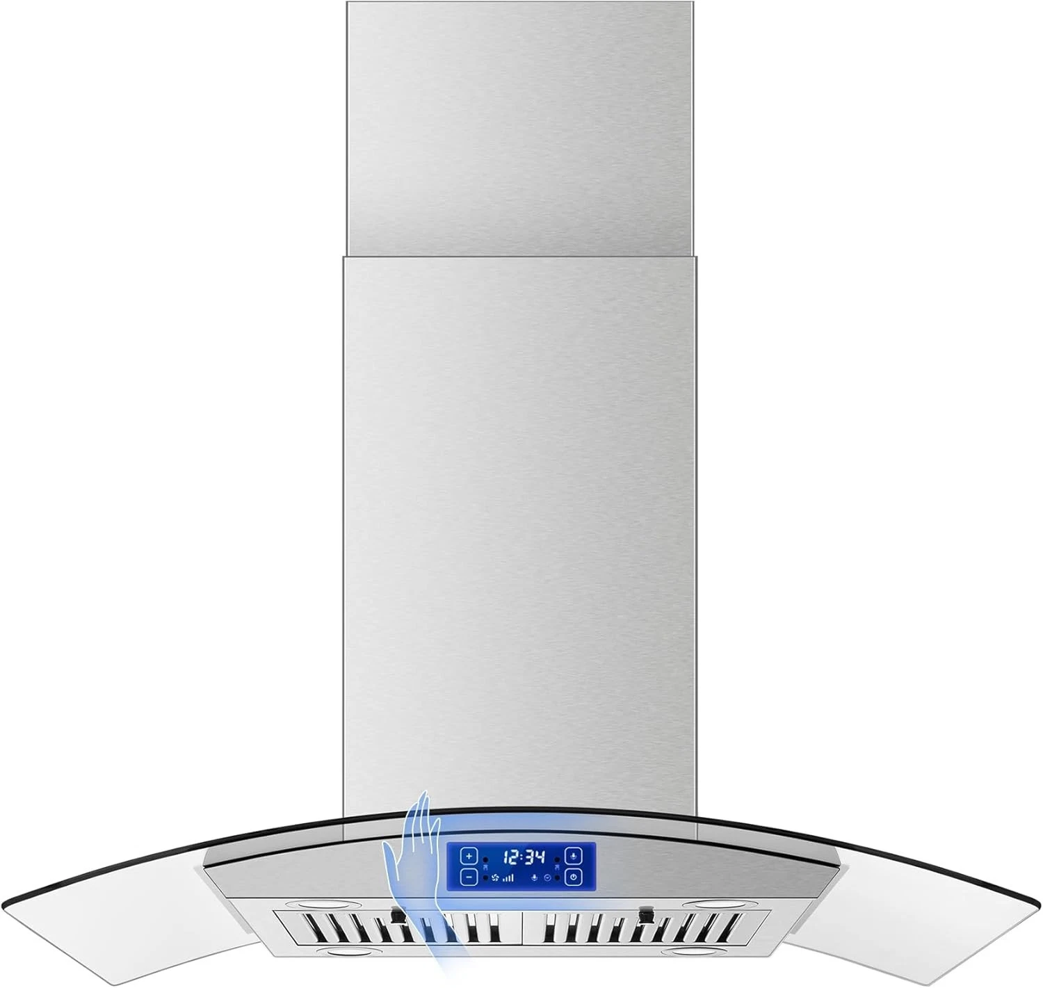 36 Inch Island Range Hood 900CFM Gesture & Touch Control Ceiling Mount Stainless Steel Ducted/Ductless Convertible, Ceiling Mount Vent Hood, Baffle Filter Exhaust Fan Extractor