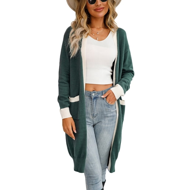 Txlixc Cardigan femenino, contraste de color de manga larga Midi knitwear Txlixc moda