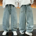 thumbnail image 4 of Cethrio Boys Relaxed Jeans, Elastic Waist Straight-leg Casual Spring Denim Pants with Pockets Light Blue Size 14, 4 of 5
