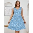 thumbnail image 5 of SHOWMALL Women Plus MIdi Dresses Summer Floral Sleeveless Casual Loose Blue Butterflies 4X Flowy Pleated Button Down Midi Beach Sun Dress with Pockets, 5 of 6