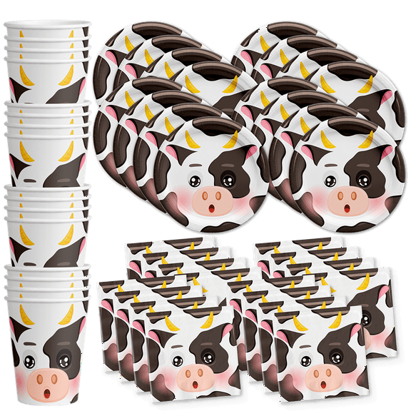 Cow Birthday Party Supplies Set Plates Napkins Cups Tableware Kit for 16