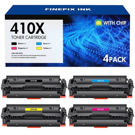 410X Toner Cartridge Compatible for HP 410X CF410X 410A CF410A Color Laserjet Pro MFP M477fnw M477fdw M477fdn M452dn M452nw M452dw M477 M452 M377 Printer Ink (Black Cyan Yellow Magenta, 4-Pack )