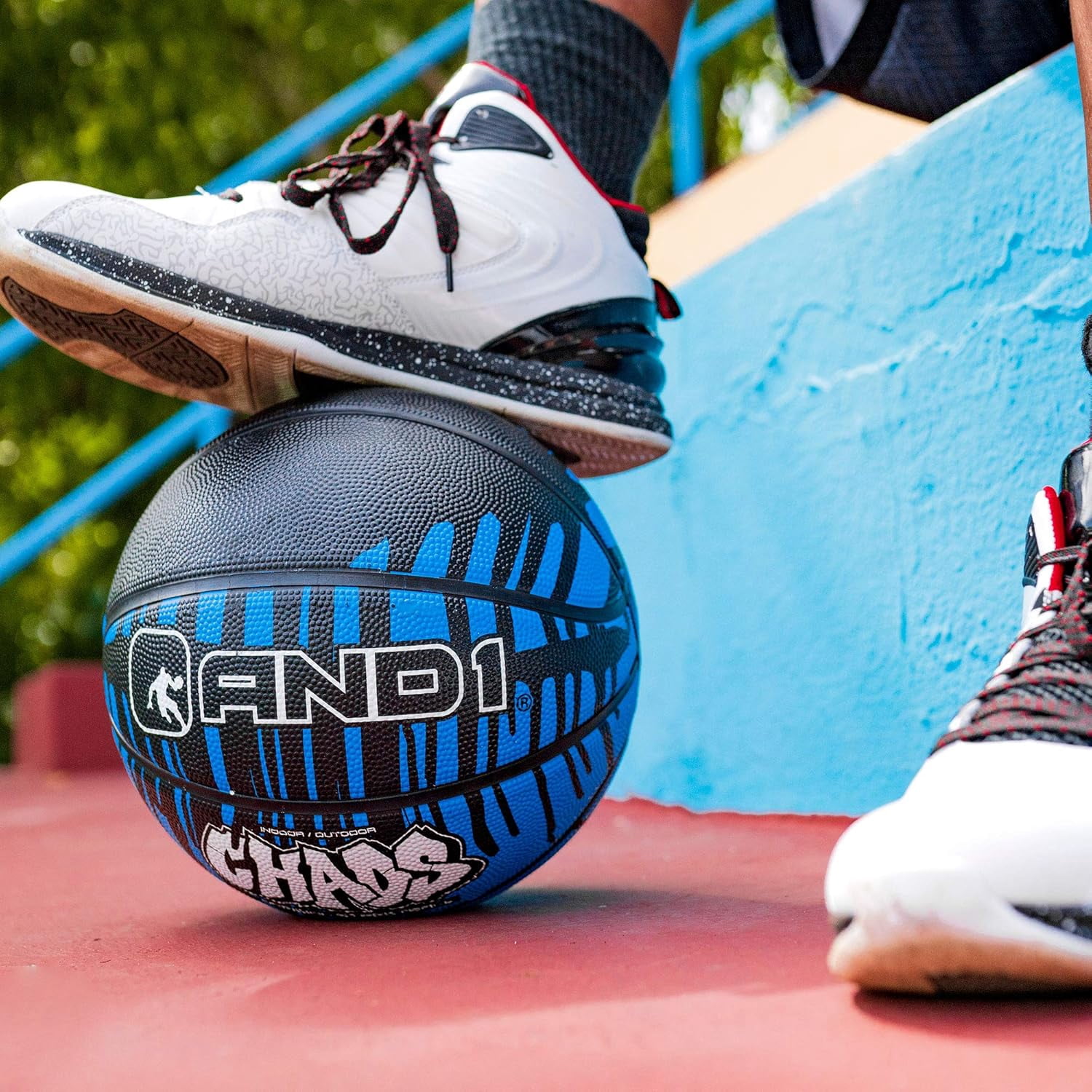 AND1 Chaos Basketball, Official Size 7 (29.5"), Rubber, Deep Channel, Made for Indoor/Outdoor Games, Blue Drip