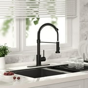 PHANCIR Kitchen Faucet with Pull Down Sprayer, Commercial Spring Kitchen Sink Single Handle Pull Out Sink Faucets with Deck Plate Suit to 1 or 3 Holes Matte Black