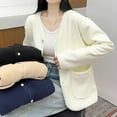 thumbnail image 4 of HAiming Women Plush Coats Fleece Long Sleeve V Neck Casual Solid Color Jackets Fall Winter Trendy Outwear Clothes, 4 of 7