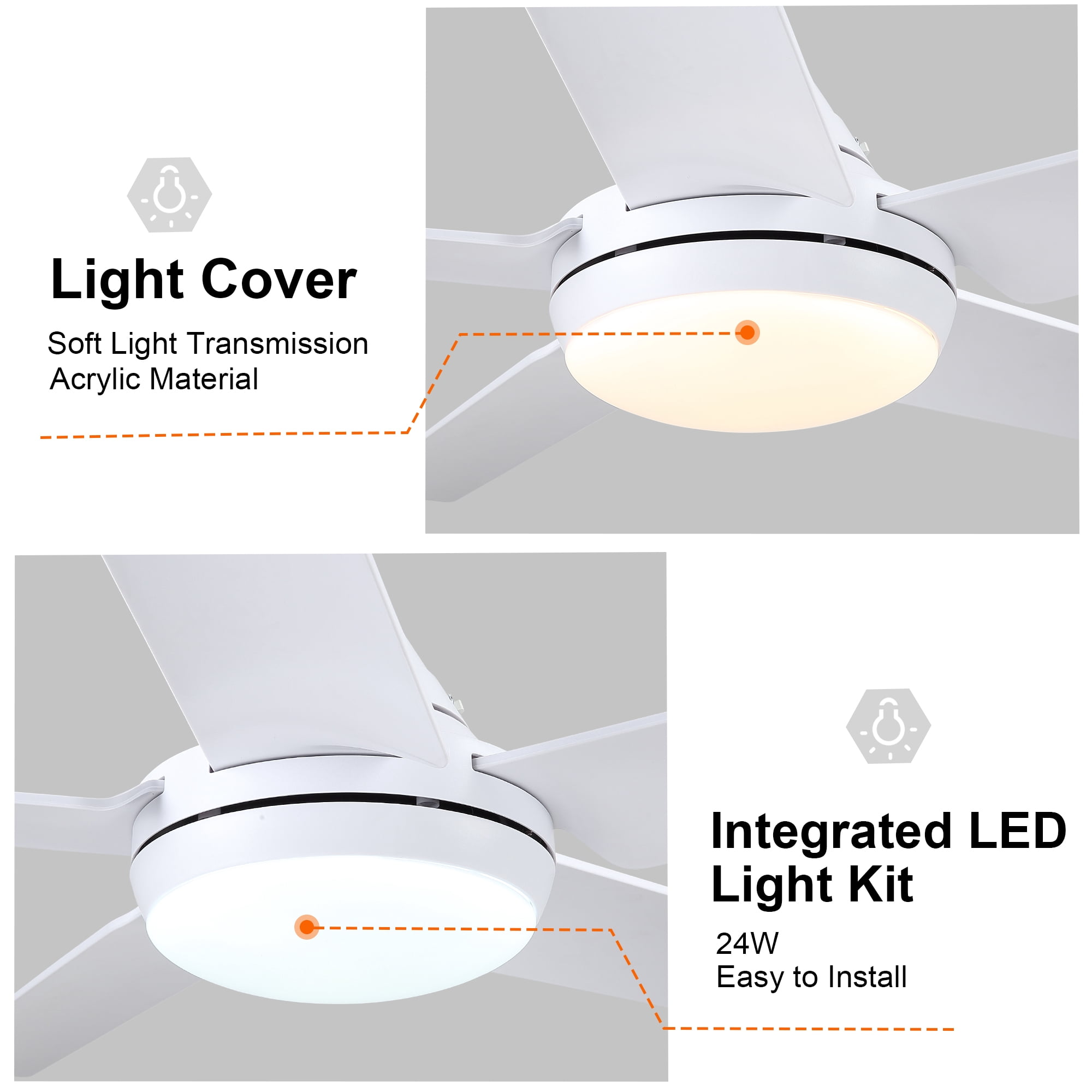Wellspeed 48 in. Modern Ceiling Fan with Dimmable Light, for Indoor, Remote Control, 5 Reversible Blades, White