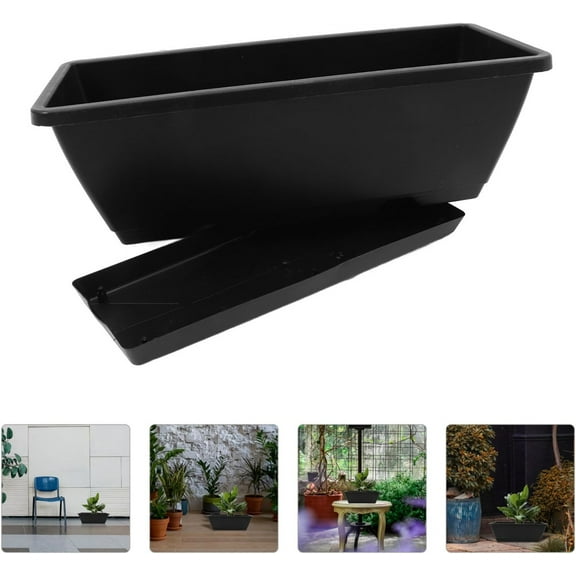 Windowsill Planters with Drainage Tray,17 inches Rectangle Plastic Flower Herb Planters,Boxes Planters for Windowsill,Garden Patio Porch Yard Home Decor,Flower Box Planter for Outdoor Indoor,Black